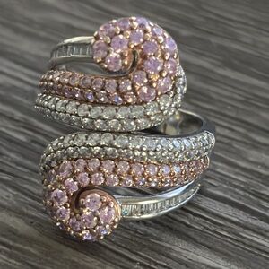 Pink & white cz sterling silver ring